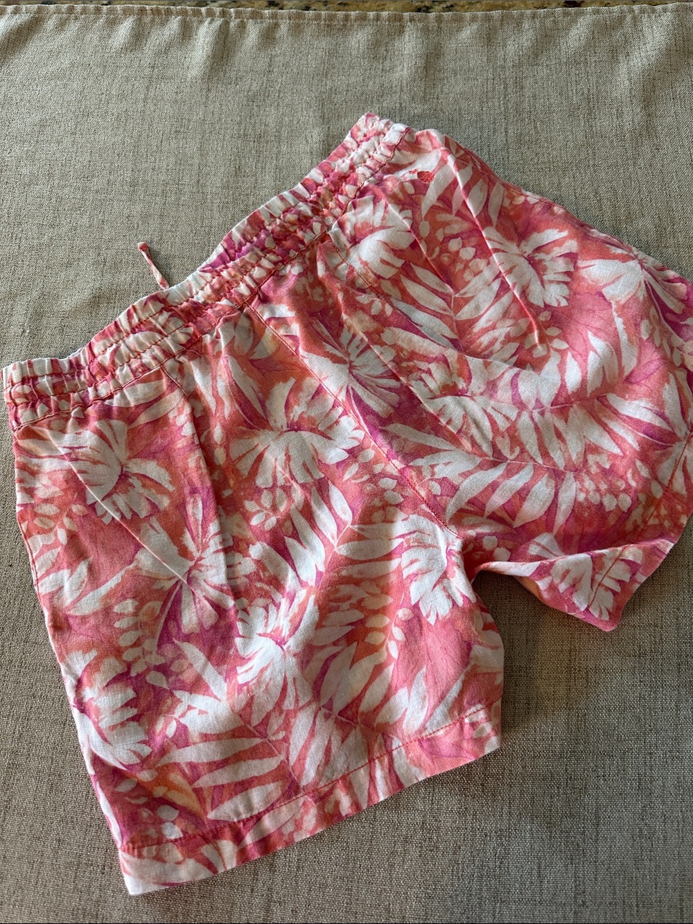 Tommy Bahama Coral Pink Tropical Drawstring Lounge Shorts, 100% Linen, S - Picture 4 of 10